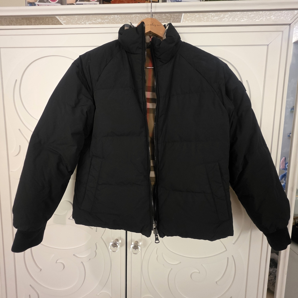 Womens Reversiblsle Burberry Black Puffer Bomber Jacket sz M